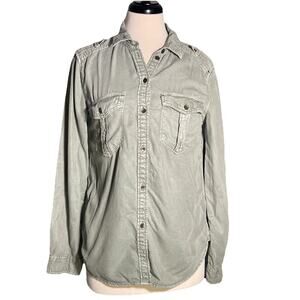 American eagle Women's S Olive Green Twill Shirt Slim Fit